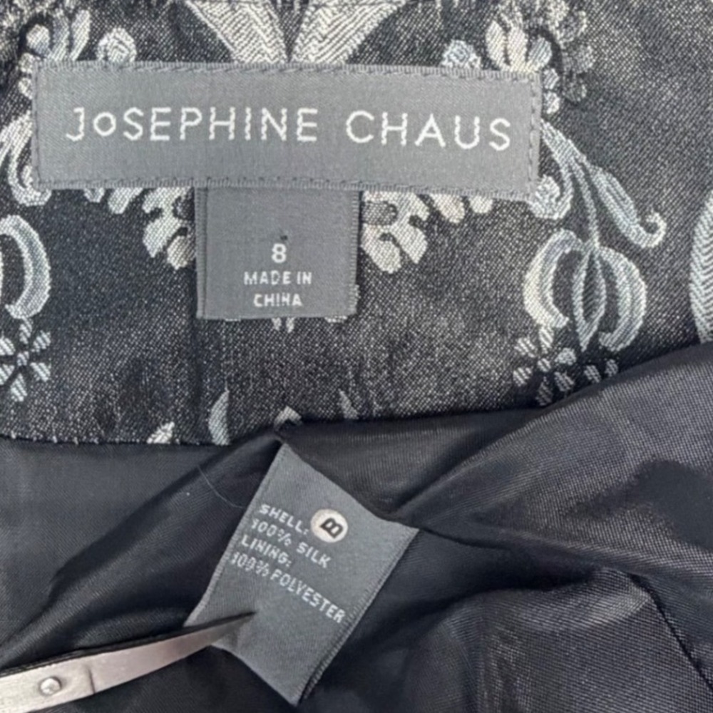 Vintage Chaus 100% Silk Mandarin Jacket Black Metallic Brocade Women Size 8 Luxe - Picture 2 of 10